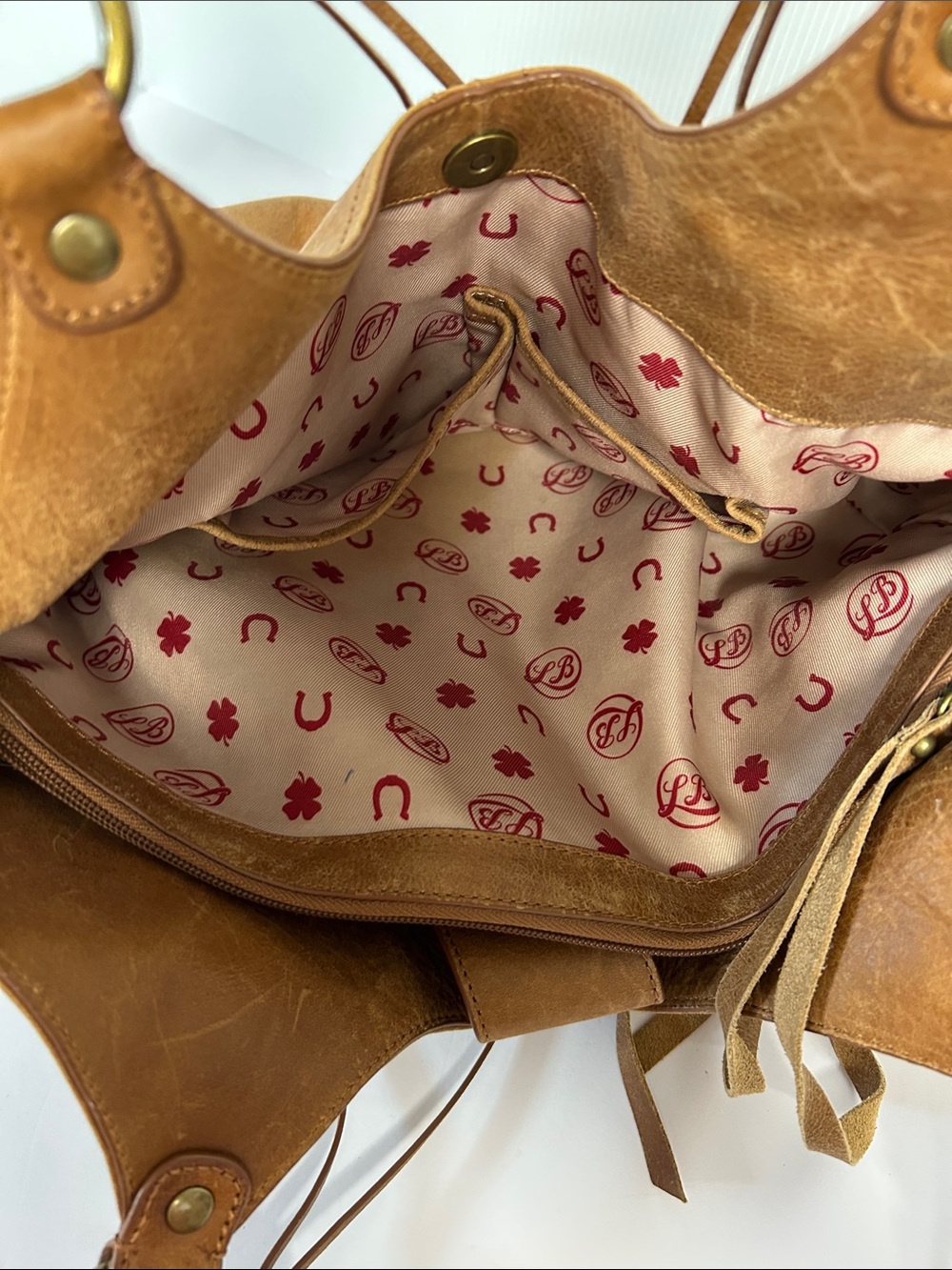 Lucky Brand Y2K Distressed 100% Soft Leather Hobo Fringe Top Handles Crossbody - Picture 11 of 16